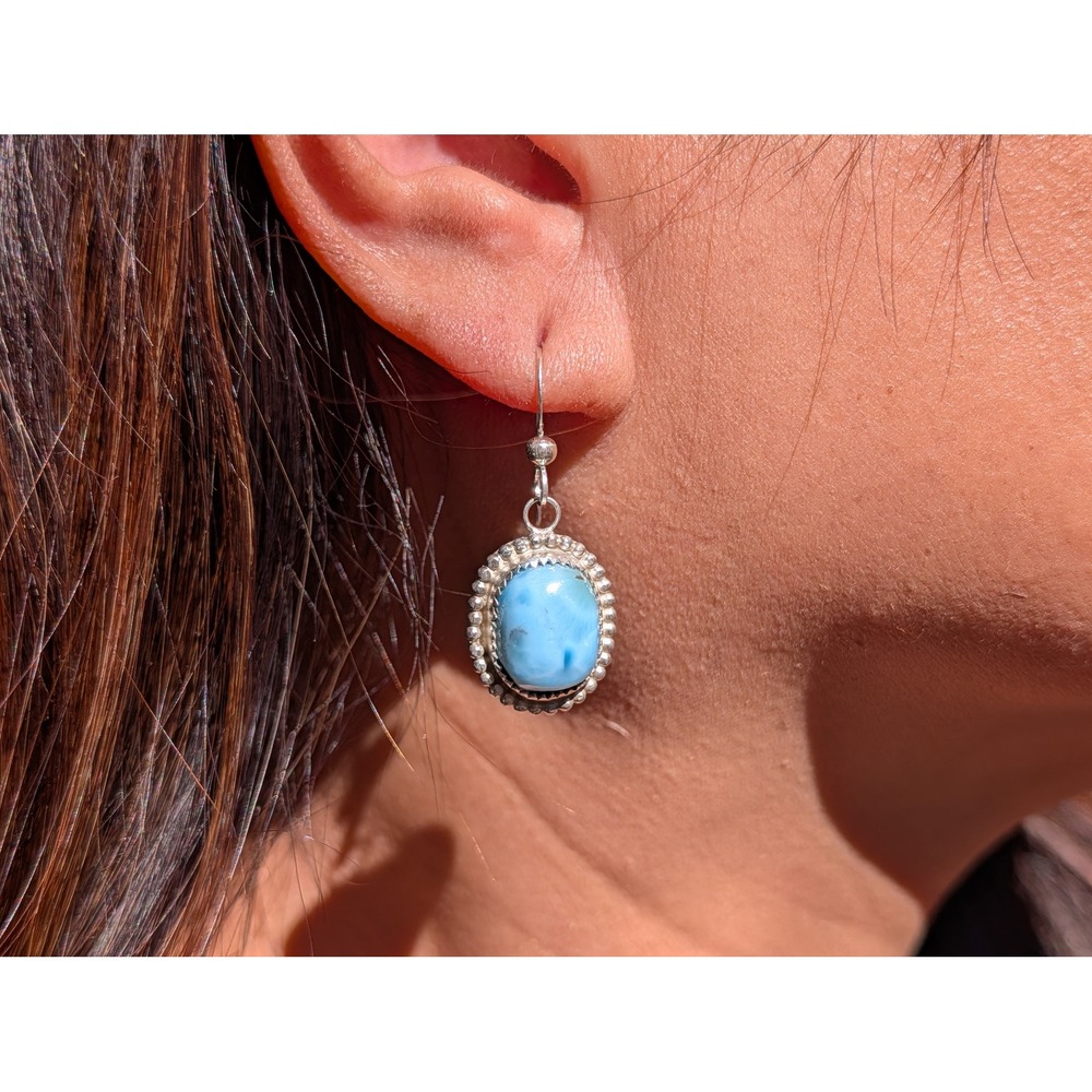 Southwest Style Jewelry Larimar Dangle Earrings Handmade Signed Sterling Silver*